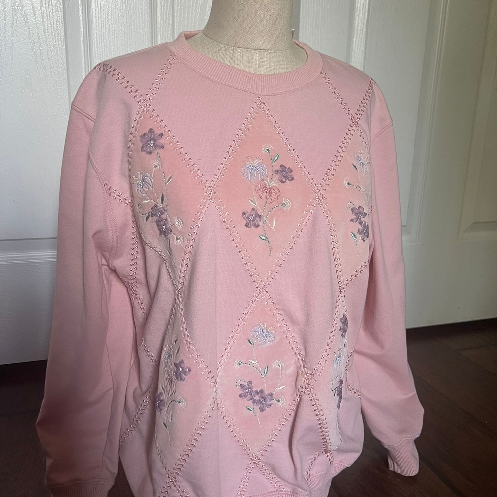 Pink Floral Embroidered Sweater